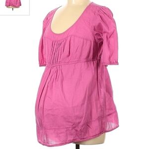 Liz Lange Maternity Short Sleeve Peplum Blouse Pink Women's Medium M 100% Cotton
